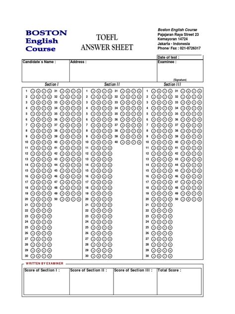 answer sheet paper for toefl ibt exam Doc