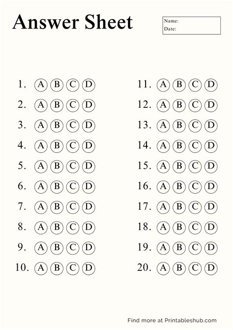 answer sheet templates free Doc