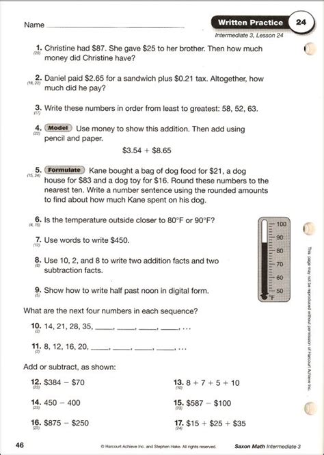 answer sheets for saxon math intermediate 3 Reader