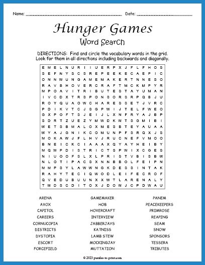 answer to hunger games word search Reader