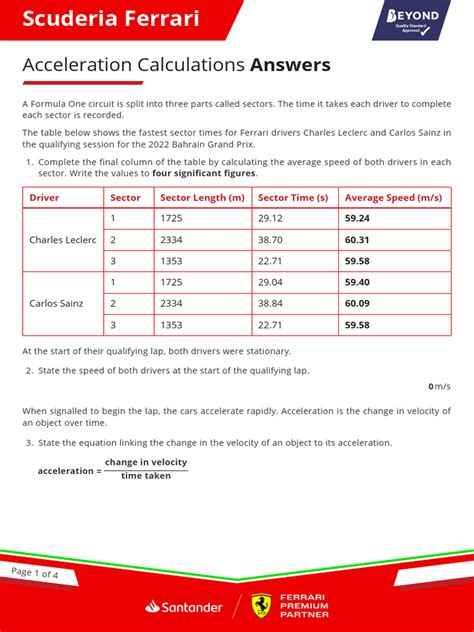 answers acceleration calculations instructional fair PDF