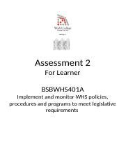 answers assesment 2 bsbwhs401a PDF