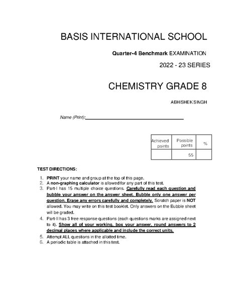 answers for chemistry benchmark Reader