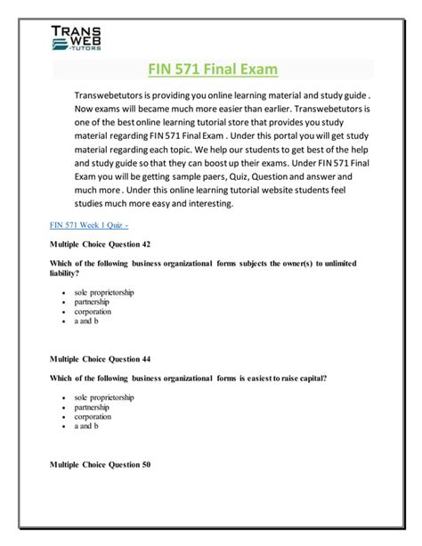 answers for fin 571 final exam PDF