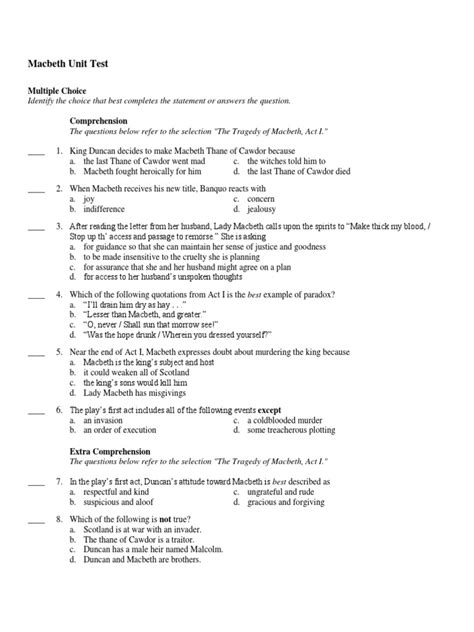answers for macbeth unit 2 test PDF