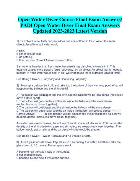 answers for padi open water diver quiz PDF