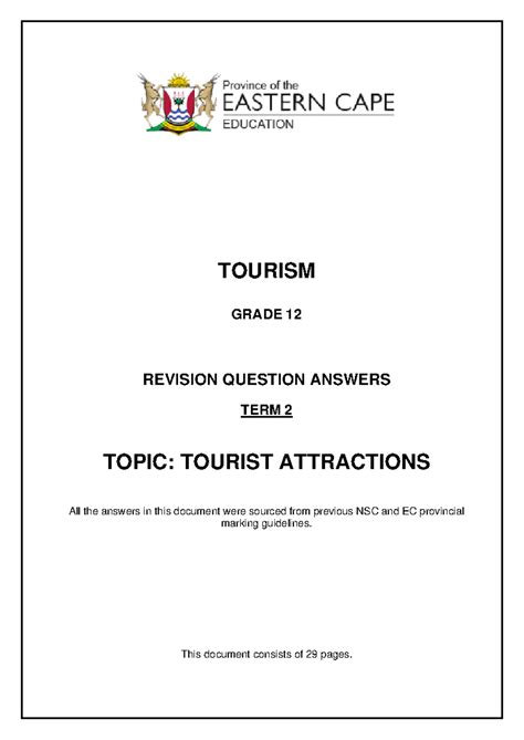 answers for question 5 of an example of a 2014 tourism project for grade 12 Doc