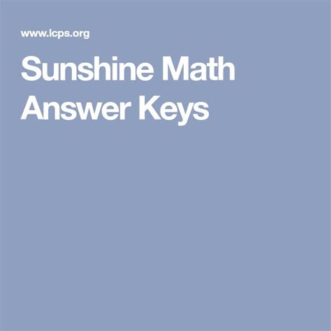 answers for sunshine math Epub