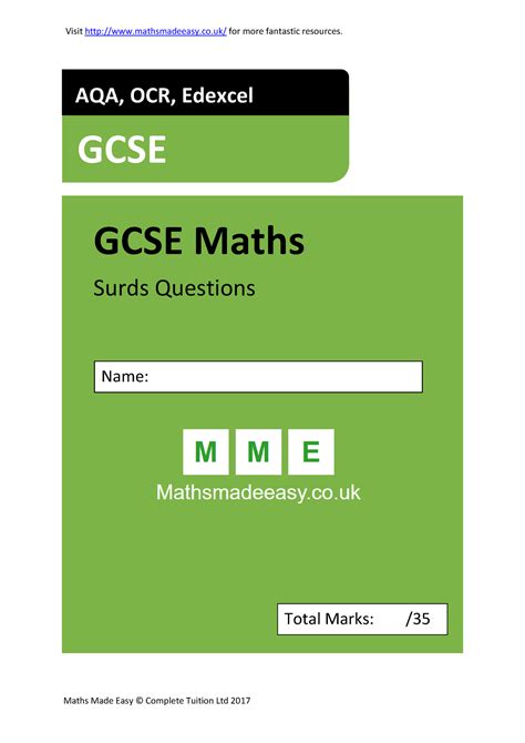 answers for surd questions edexcel gcse 1mao Kindle Editon