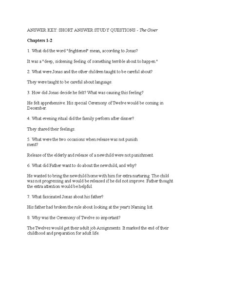 answers for the giver study guide Epub