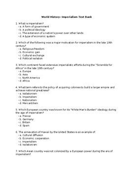 answers for world history imperialism test Reader