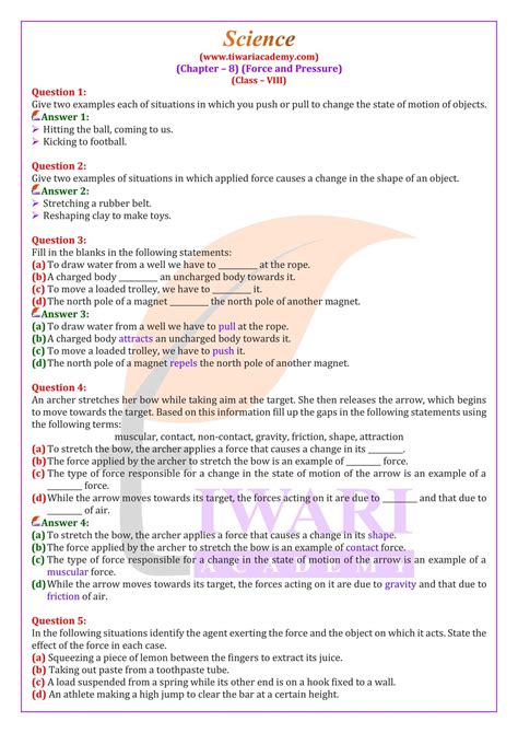 answers of ncert class 8 science Doc