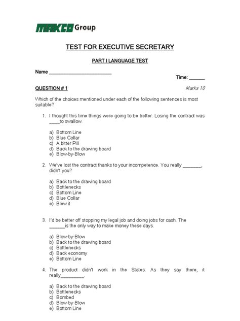 answers questions for executive secretary test Kindle Editon