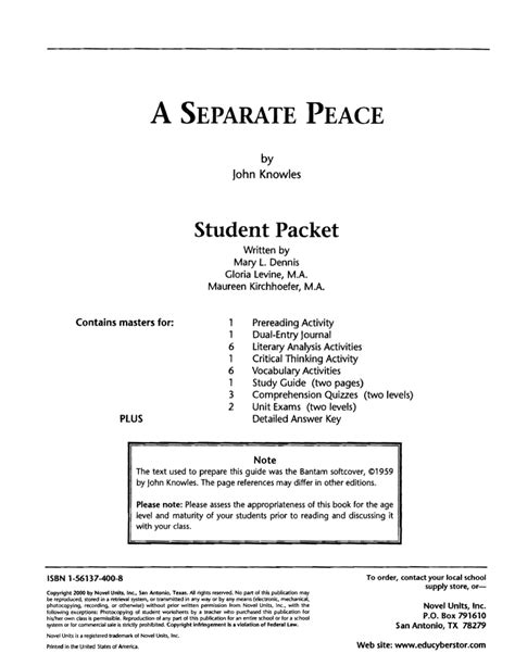 answers to a seperate peace packet Doc