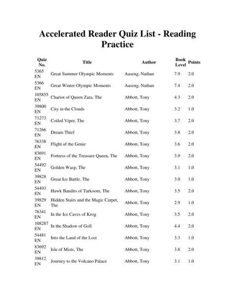 answers to ar tests for any book PDF