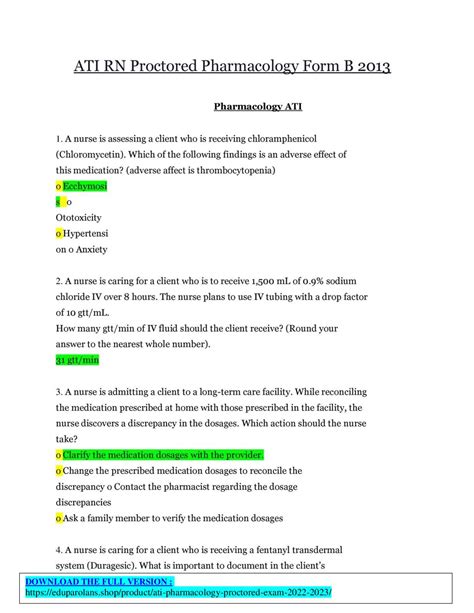 answers to ati proctored exam pharmacology 2013 pdf Doc