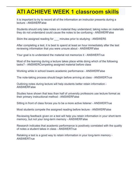 answers to ati test classroom skills Epub