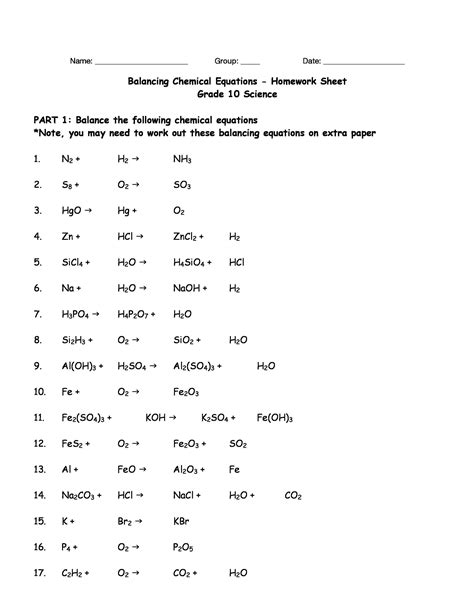 answers to balancing equations worksheet PDF