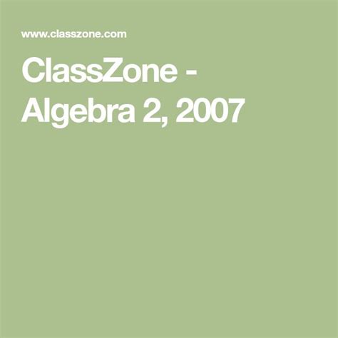 answers to classzone algebra 2 Epub