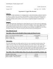 answers to copper silver reaction lab report Doc