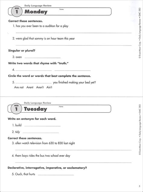 answers to daily language review grade 5 Reader