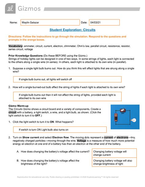 answers to gizmo student exploration circuits Doc