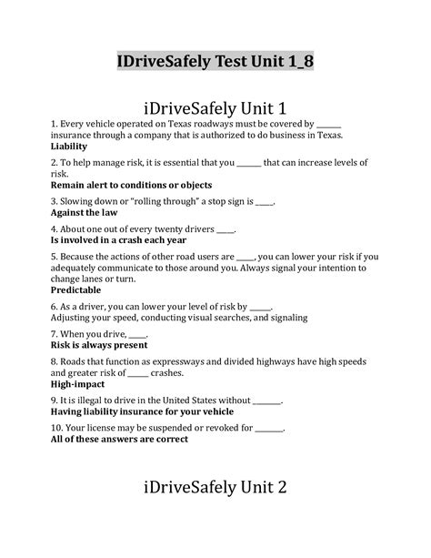 answers to idrivesafely exam Doc