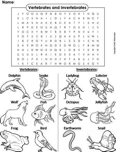 answers to invertebrates and vertebrates word search PDF