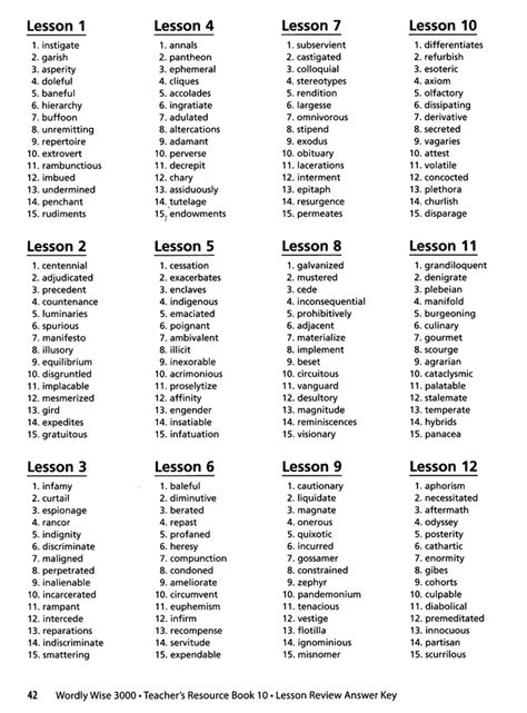 answers to lesson 10 words to go Doc