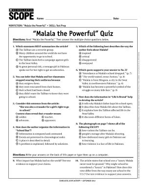 answers to malala the powerful scholastic Reader