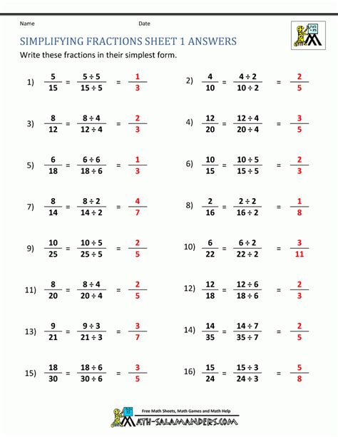 answers to math fractions PDF