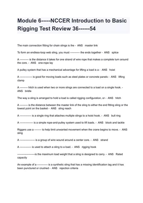 answers to nccer basic rigging test a Reader