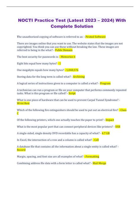 answers to nocti test PDF