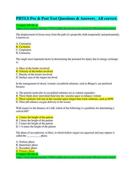 answers to phtls pretest Epub