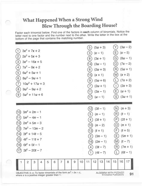 answers to pizzazz worksheets PDF