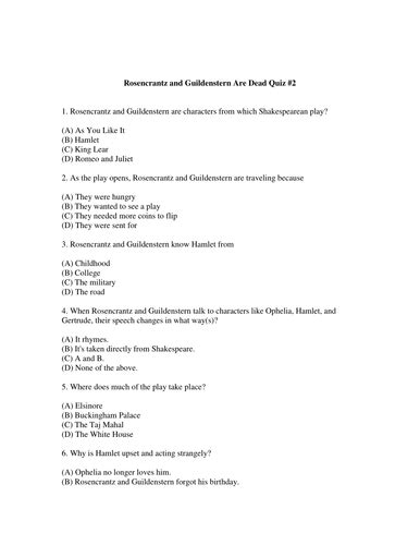 answers to rosencrantz and guildenstern are dead PDF