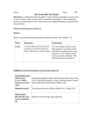 answers to scarlet ibis packet Doc