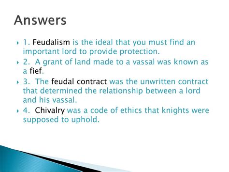 answers to section 4 feudal Reader