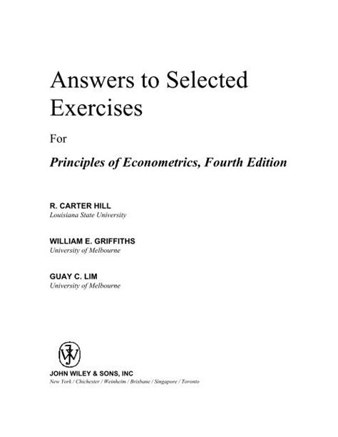 answers to selected exercises principles of econometrics Reader