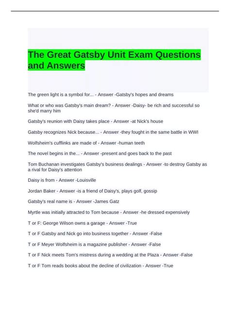 answers to the great gatsby exam PDF