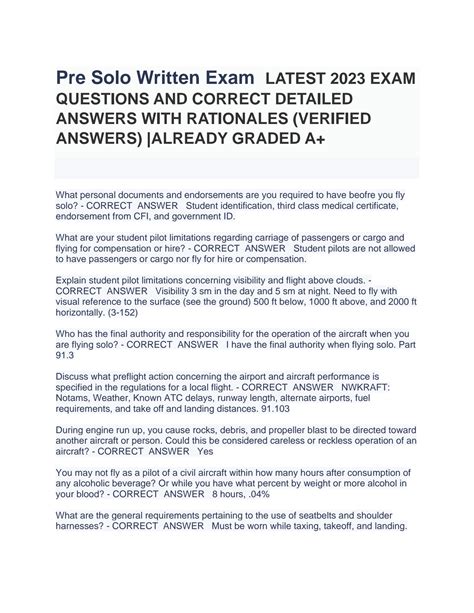 answers to the pre solo written test Doc