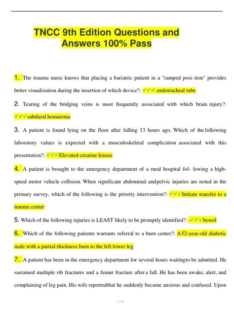 answers to tncc pretest questions Epub