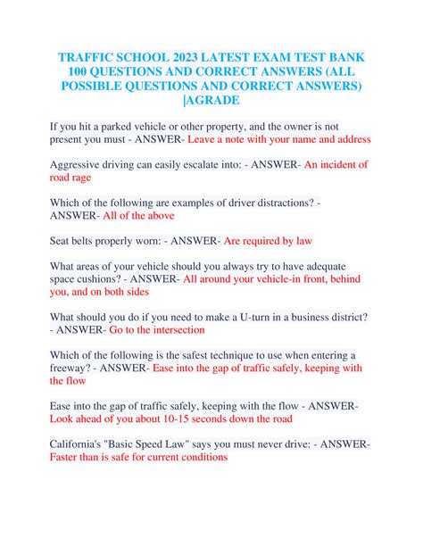 answers to traffic school exam Doc