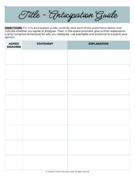 anticipation guide template doc Epub