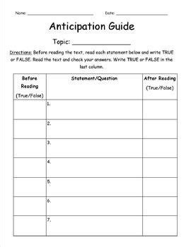 anticipation guide template word Reader