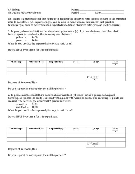 ap bio chi square practice problems