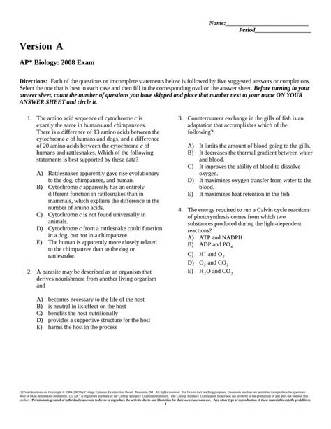 ap biology 2008 exam answers PDF