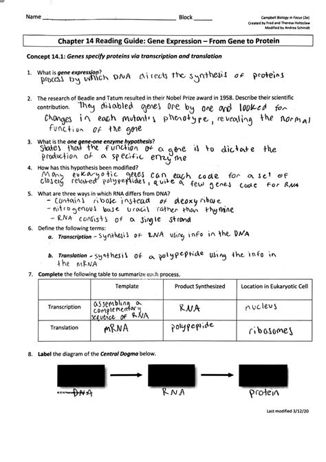 ap biology chapter 17 from gene to protein reading guide answers Reader