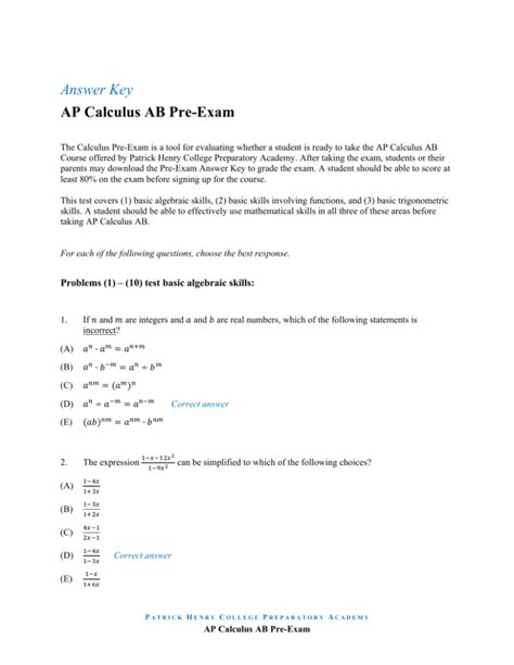 ap calculus exam 2013 answers Doc
