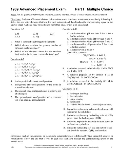 ap chemistry 1989 multiple choice answers PDF